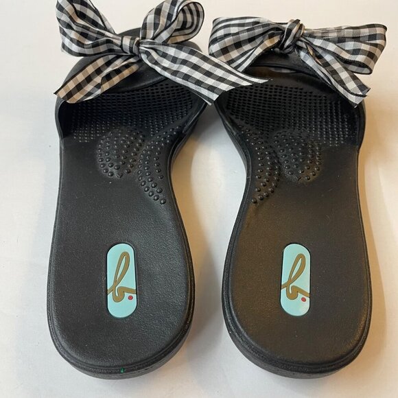 OKAb Madison Slide Sandals With Gingham Check Bow Size Medium (6.5-7.5) - Picture 5 of 11